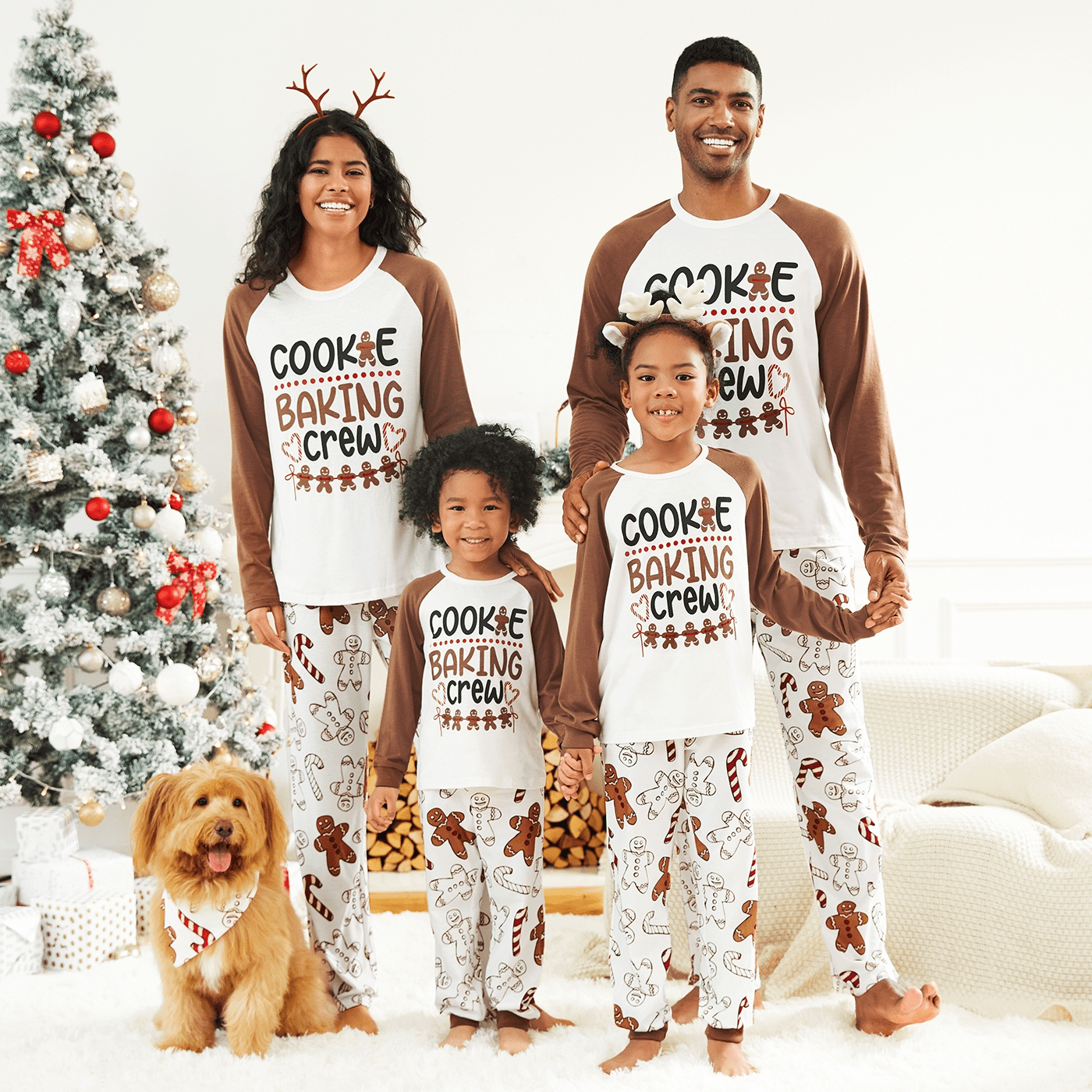 PatPat Christmas Family Matching Letter and Gingerbread Man Print Long-sleeve Pajamas Sets (Flame Resistant)