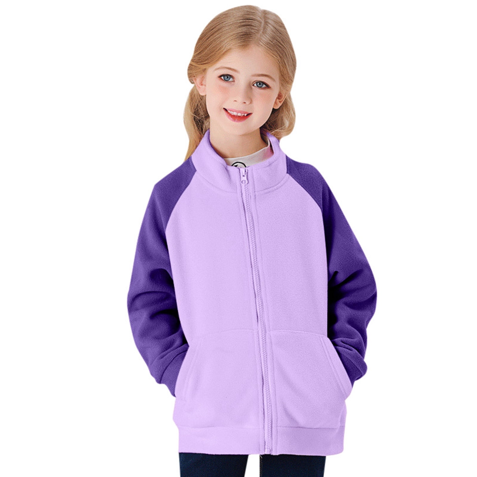 TZEWGL Full Zip Polar Fleece Jacket For Child Long Sleeve Crew Neck Coat For Kids size 7-8T