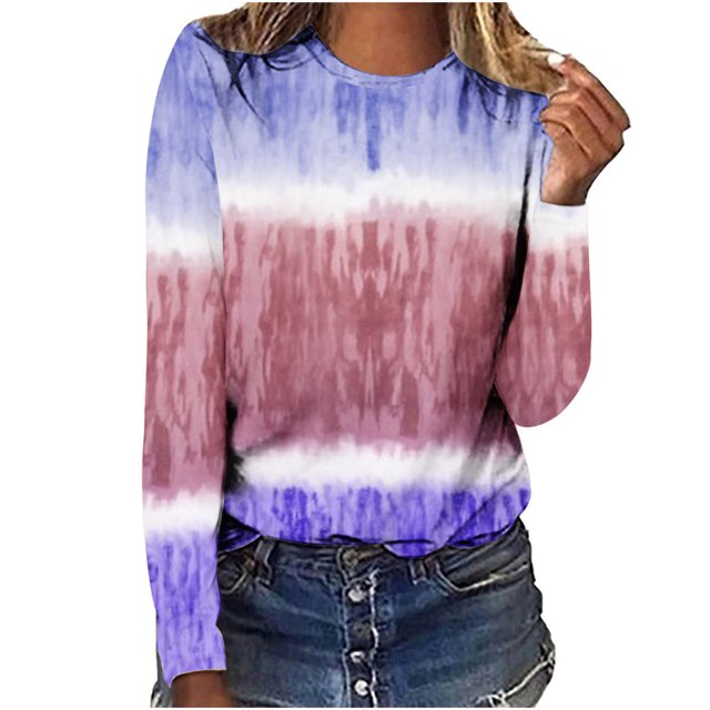 IROINID Économies Hauts à Manches Longues pour Femmes Détente Col Rond Haut Imprimé T-Shirt Blouse, Violet