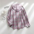 thumbnail image 4 of CEHVOM Cardigan à Carreaux à Capuche pour Femmes, Chemise Décontractée Boutonnée, Veste, Haut, Liquidation, 4 of 8