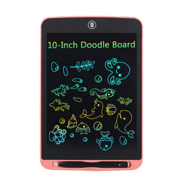 10-Inch Color Electronic Doodle Board Writing Graphic Tablet by Moustache, featuring a pressure-sensitive high-definition LCD screen for creating vibrant, colorful images. The board includes a plastic stylus for a paper-like writing experience, a one-touch delete button, and a screen lock to prevent accidental erasure. Designed for versatile use in home, office, or school, it is powered by a replaceable 3V coin battery (CR2025) with a 365-day lifespan. The compact design measures 265mm x 170mm x 5mm and is made of durable ABS and LCD materials. Suitable for studying, planning, sketching, and designing.