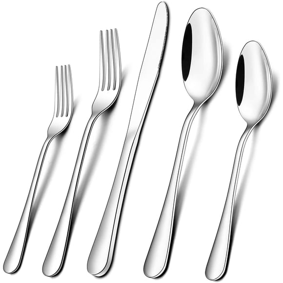 5-Piece Silverware Set, Stainless Steel Flatware Cutlery Set Service for 8, Tableware Eating Utensils Include Knives /Forks /Spoons, Mirror Polished Silver