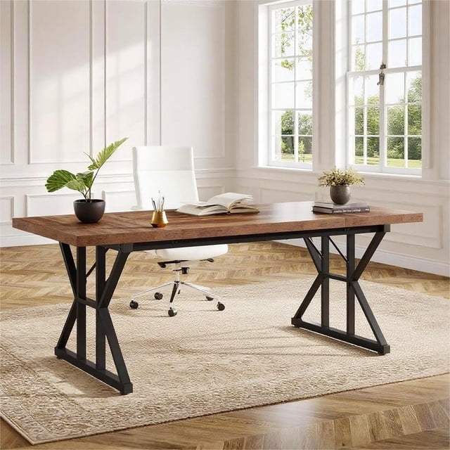 Fnova 70.86" Dining Table for 6, Modern Rectangular Kitchen Table for Dining Room, Brown