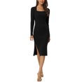 thumbnail image 2 of INSPIRE CHIC Women's Square Neck Long Sleeve Slim Fit Ribbed Knit Bodycon Midi Sweater Dress, 2 of 6