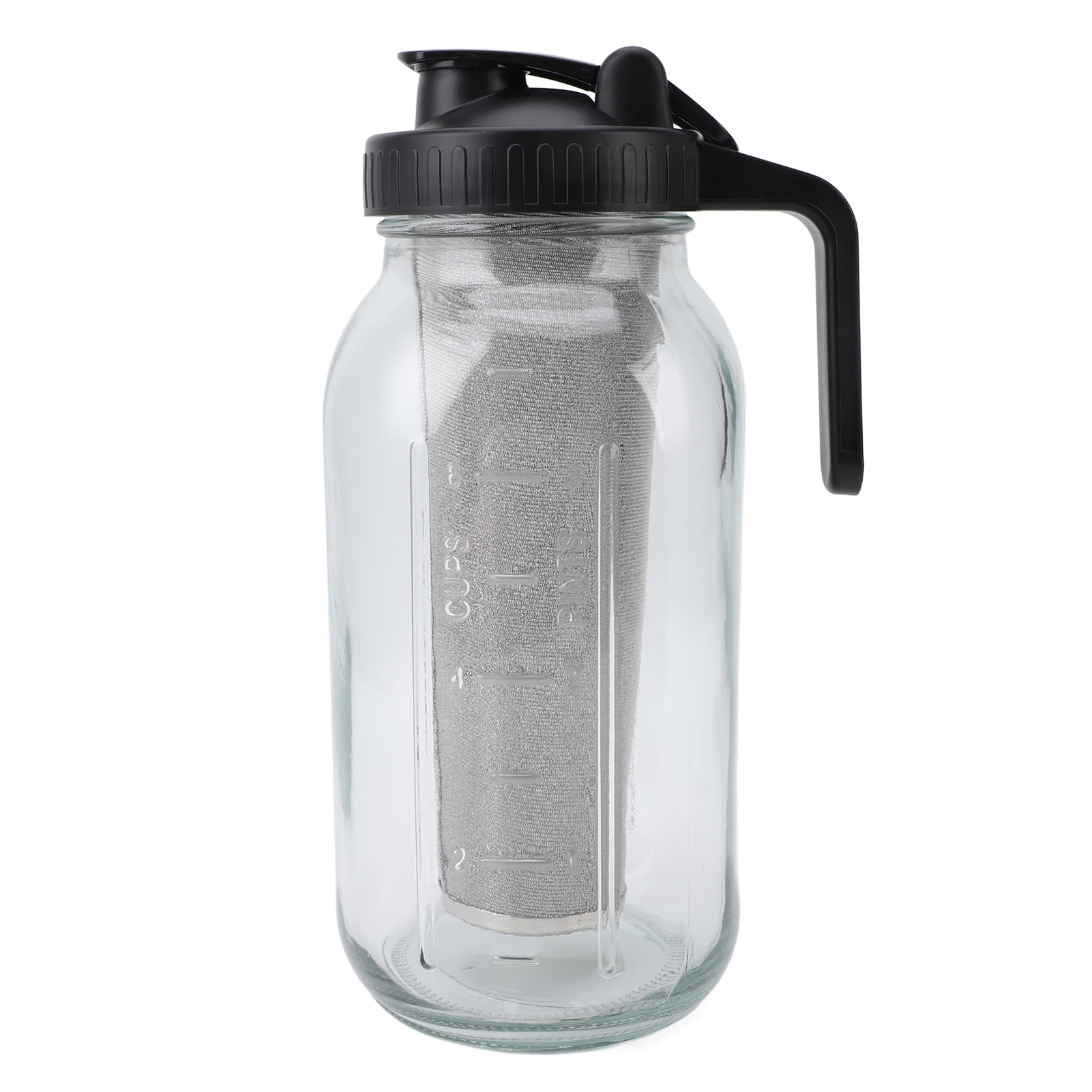 Cold Brew Coffee Maker, Thick Glass Airtight Iced Coffee Maker Pitcher with Stainless Steel Filter, Multipurpose Cold Brew Jar with Spout Lid and Handle for Brewing and Pouring