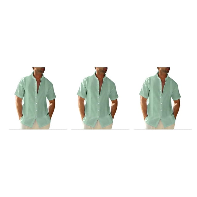 pitrice Men Shirt Casual Short Sleeve Breathable Replacement Button Down Solid Color Fashionable Home Dating Shirts Top Green 2XL 3Set
