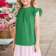 thumbnail image 2 of Girls Ruffle Short Sleeve Shirts Cute Summer Frill Neck Pleated Textured Blouse Tops, 2 of 7