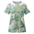 thumbnail image 4 of CEHVOM Mode Femme Été Col Rond Loisirs Manches Courtes Imprimé Dentelle Couture Hauts, 4 of 5