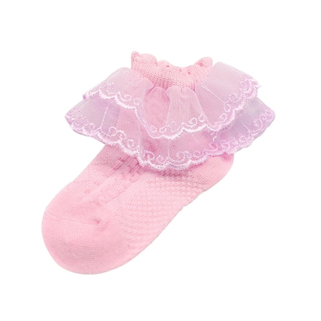 Splozh Baby Girls Socks Ruffle Spring and Autumn Cute Cotton Socks Delicate Embroidery Lace Socks Lace Princess Socks Pink,1-2 Years