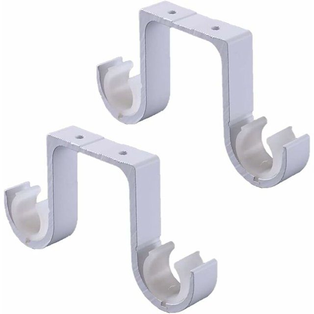 2 Ceiling bracket White bracket Double curtain rod bracket made of high-quality aluminum alloy with a surface plating finish. The sturdy and durable design resists rust, corrosion, and abrasion. Features two plastic buckles for non-slip functionality, suitable for curtain rods with a diameter of 16-28 mm. Perfect for curtain rod hardware applications in living rooms, bedrooms, and more.