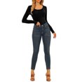 thumbnail image 2 of INSPIRE CHIC Women's Solid Ruched Front Scoop Neck Long Sleeve Basic Blouse Tops L Black, 2 of 7