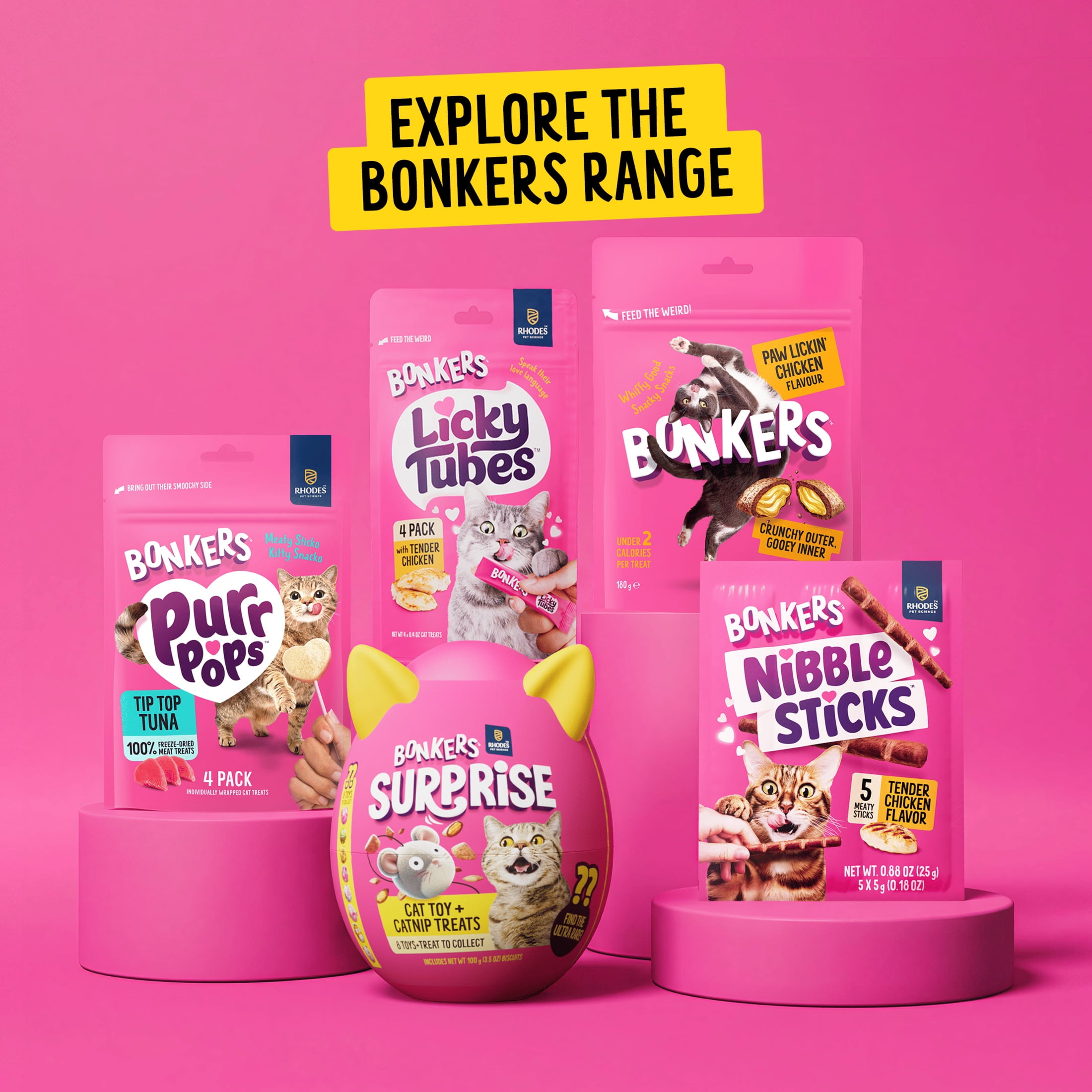 BONKERS Purrpops Krispy Kreme Édition Limitée Gâteries pour Chats en Sucette Lyophilisées à Saveur de Poulet Lot de 4