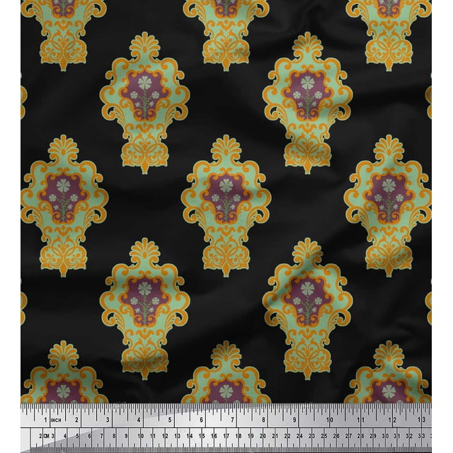 Soimoi Black Poly Georgette Fabric Floral Damask Print Sewing Fabric Yard 52 Inch Wide