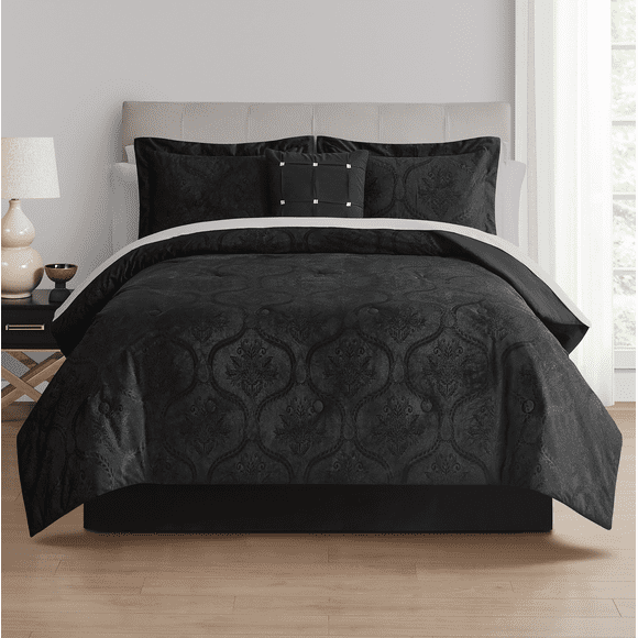Mainstays 11-Piece Bed in a Bag Comforter Set with Sheets, Black Velvet, Queen