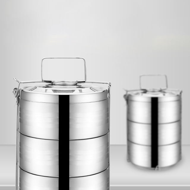 UPGRATOR Plated Silver 4 Tier Stainless Steel Lunch Container Insulated for Keeping Food and School