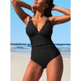 thumbnail image 3 of Charmo Womens V Neck Tummy Control One Piece Swimsuit High Cut Swimwear Ruched Bath Suit, 3 of 6