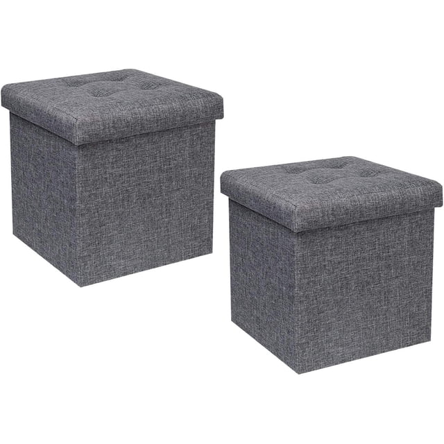 Storage Ottoman Toy Chest Folding Footrest Stool Seat .&#;X.&#;X.Linen Grey ( )