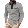 thumbnail image 2 of RXIRUCGD Hommes Couleur Unie Poche Manches Longues Col Rabattable Mode Chemise de Balle de Golf Hauts, Gris Foncé, Taille : S, 2 of 6