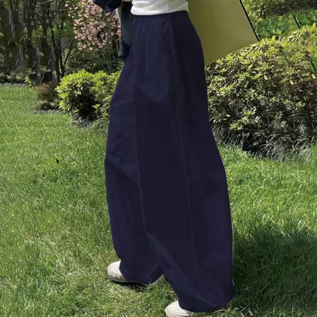 LSLJS Women's Spring and Solid Color Elastic Waist Cotton Linen Versatile Straight Tube Casual Wide Leg Pants Womens Work Pants