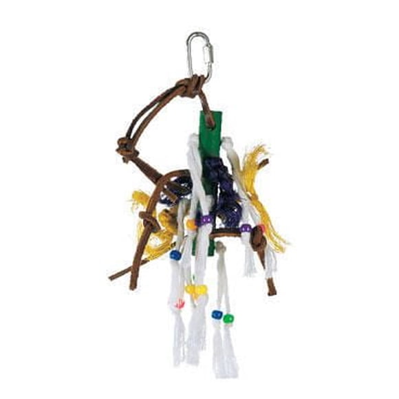 Living World Junglewood Bird Toy Wood Peg with Ropes, Leather Strips and Beads