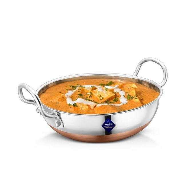 Silver Stainless Steel Kadhai With Copper Bottom - Pot Pans For Frying - Cookware Premium Heavy Gauge Steel Kadhai 1000ml