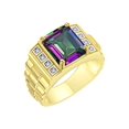 thumbnail image 2 of RYLOS Men's Rings 14K Yellow Gold Designer Style 10X8MM Emerald Cut Shape Gemstone & Diamonds Alexandrite June Birthstone Rings For Men Size 8, 2 of 6