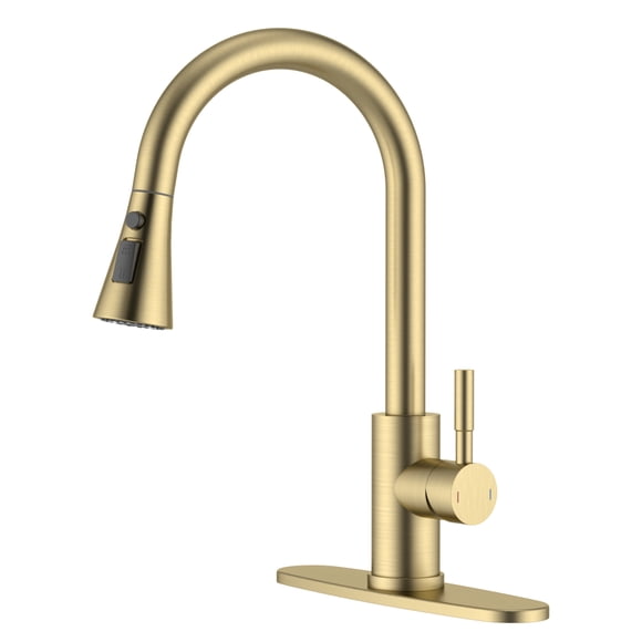 APPASO Brushed Gold Kitchen Faucet with Pull Down Sprayer, Stainless Steel Single Handle Bar Sink Faucet, 3 Spray Modes, 360° Swivel Spout