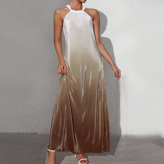Ovzne Robes d'Été pour Femmes Robe d'Été pour Femmes Printemps/été Dégradé Mode Aguichant Dos Nu Ligne A Longue Robe Robe d'Été Liquidation