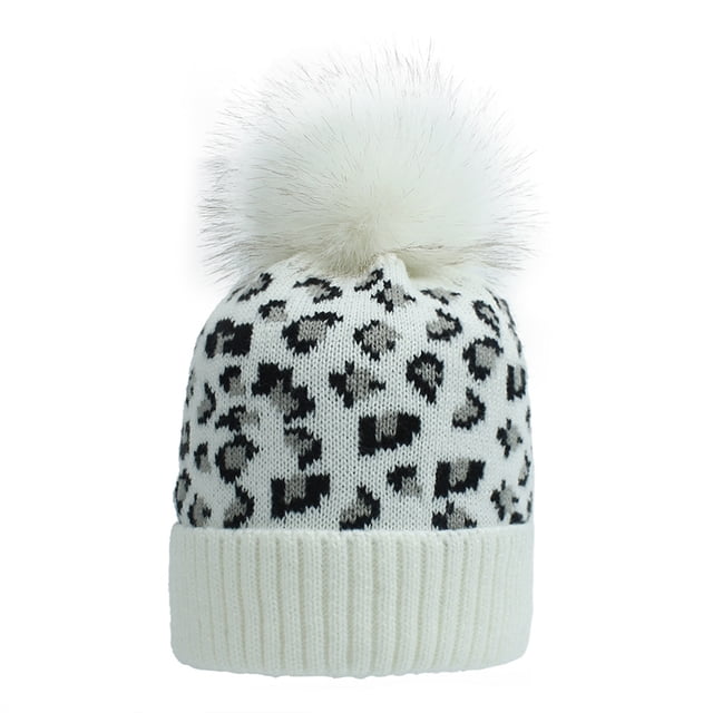 Coofit Tuque Léopard pour Femmes, Bonnet Doux Épaissi à Pompon, Bonnet Tricoté, Bonnet d'Hiver