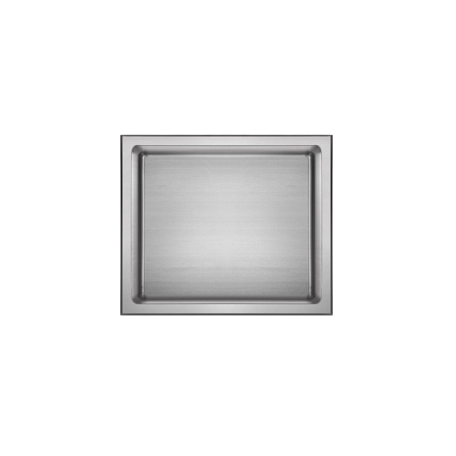 Niche de douche murale d'akuaplus® 12 po x 14 po, fait en acier inoxydable.