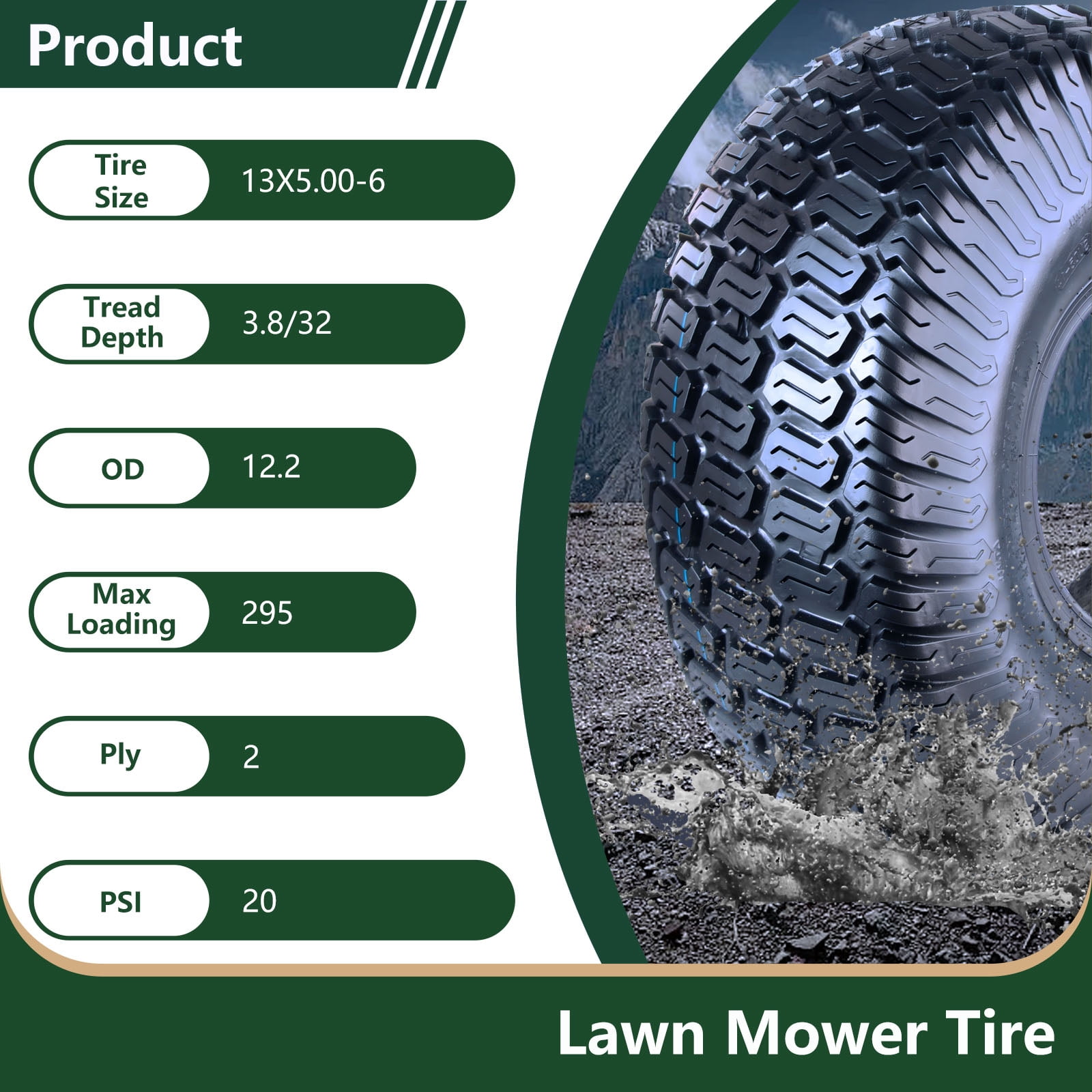 Hi-Run SU05 13X5.00-6 2PR Light Duty Lawn and Garden Tire