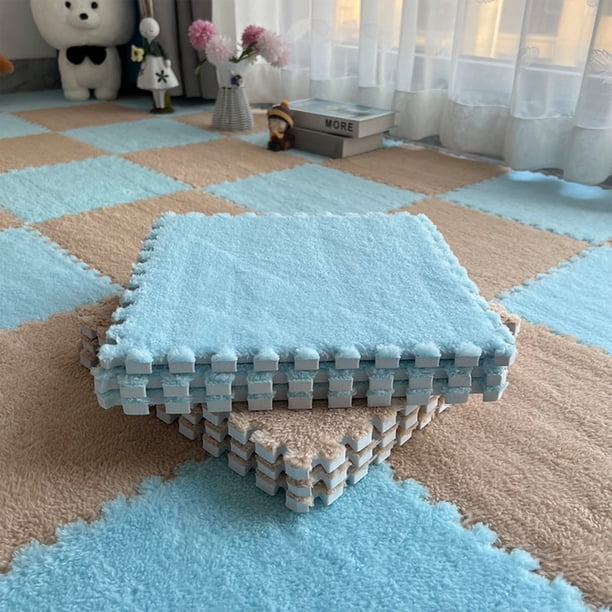 Tapis De Sol Puzzle En Mousse Peluche – 12 Pièces Emboîtables 30x30 Cm, Épaisseur 1 Cm, Blanc – Pour Chambre Bébé, Salle De Jeux, Fitness