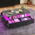 thumbnail image 2 of DEXTRUS High Gloss LED Coffee Table with Storage, Modern Center Table with Drawers & Display Shelves for Living Room, Black, 2 of 7