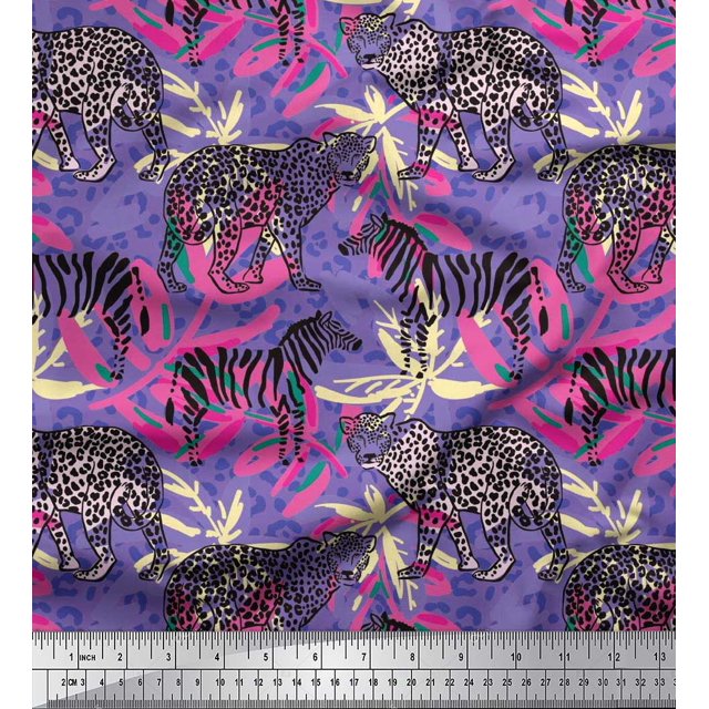 Soimoi Purple Moss Georgette Fabric Leopard Skin,Leopard & Wild Animal Decor Fabric Printed BTY 42 Inch Wide