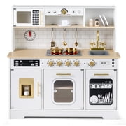 Costway Play Kitchen for Kids, Wooden Kitchen Playset with Realistic Lights & Sounds White