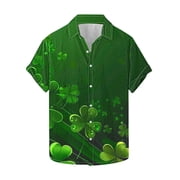 Wo-Fusoul St. Patrick's Day Shirt for Men, Printed Short Sleeve Casual Turn-Down Collar Top Blouse, Olive Green L