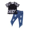 thumbnail image 2 of TheFound Girls 3PCS Outfit Set Sheer Tops Sling Crop Tops Long Denim Pants Suit, 2 of 10