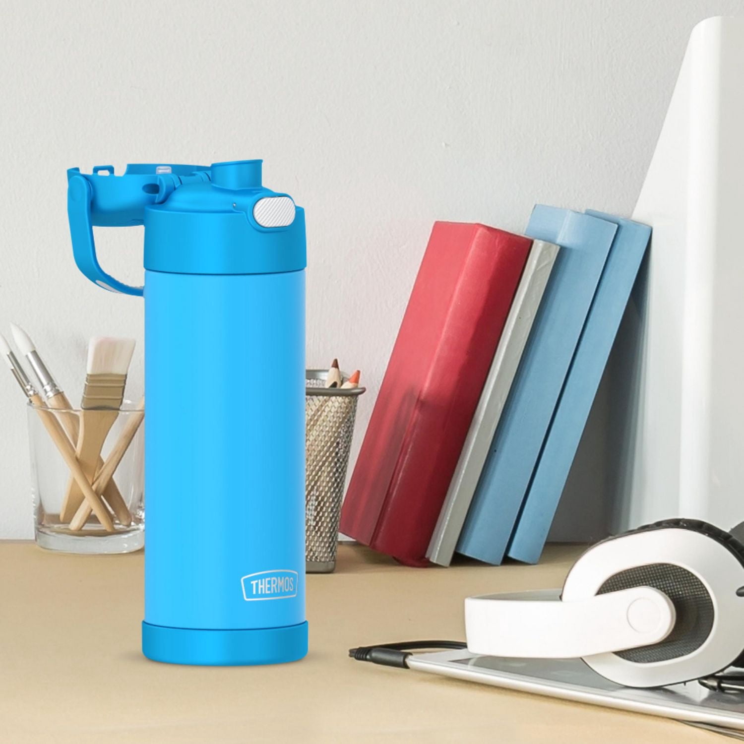 Thermos Kids Stainless Steel Vacuum Insulated Funtainer Water Bottle with Spout Lid, 470 ml, Electric Blue