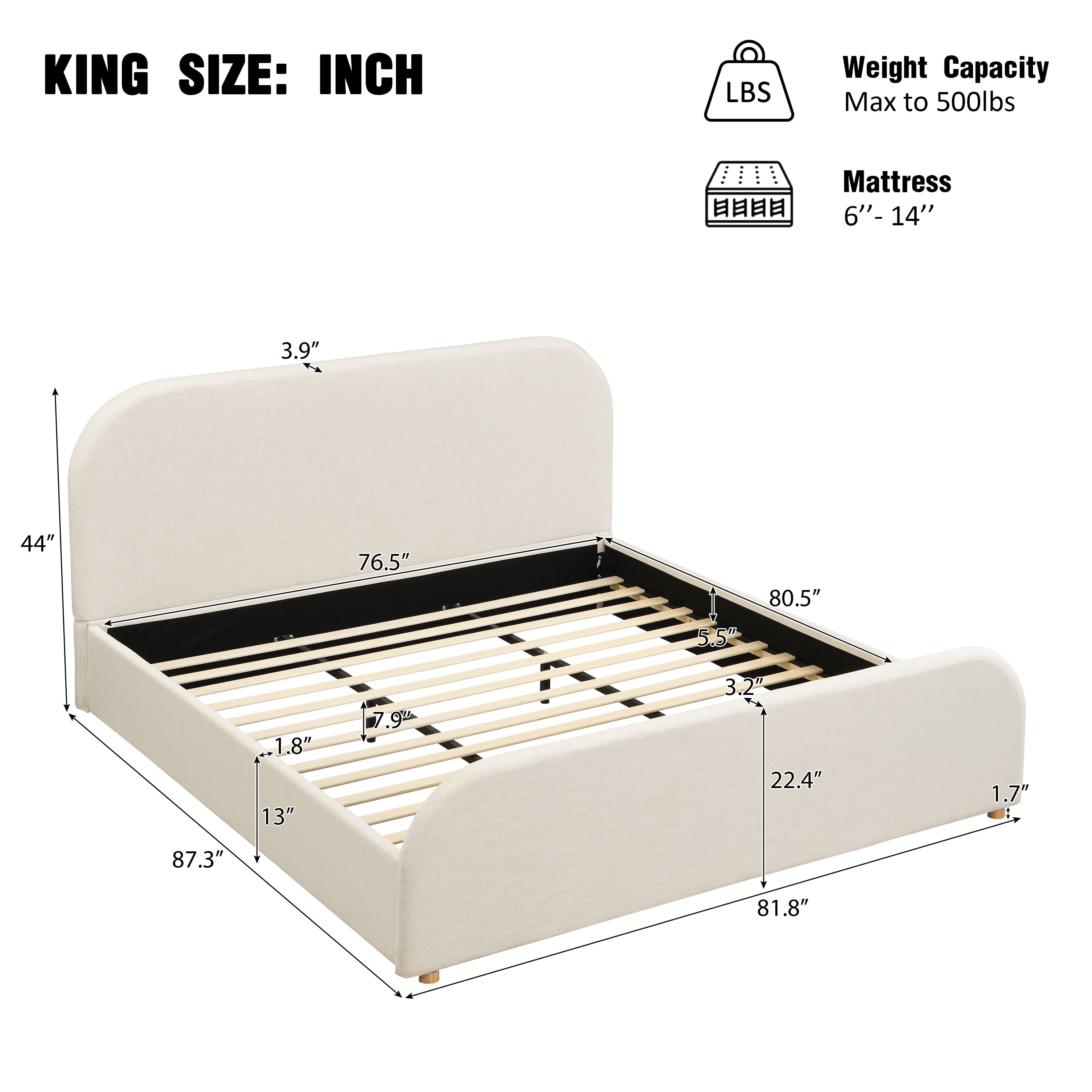 Lit plateforme Noble House King Size capitonné en lin, beige