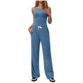 thumbnail image 2 of Woman Solid Color Sleeveless Sets, 2025 New Fashion Round-Neck Sleeveless Tank with Drawstring Long Pants Suits, Loungewear Tracksuits Outfit for Lady Light Blue XL, 2 of 5