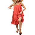 thumbnail image 4 of Femmes Midi Débardeur Robe d'Été Sans Manches Couleur Unie Volants Étagés Robe Boho Plage, 4 of 6