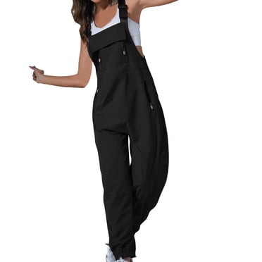 hoksml Women's Cargo Overalls Summer Solid Color Jumpsuits Casual Work Overalls Fashionable Zip Pockets Cargo Pants 2025 on Clearance