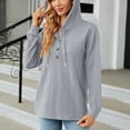 thumbnail image 4 of Yuyuzo Womens Fall Sweatshirts Drawstring V Neck Buttons Long Sleeve Textured Knit Pullover Tops, 4 of 7