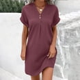 thumbnail image 1 of FcBaudy Robe à Manches Courtes Col en V Longueur Genou, Robes d'Été pour Femmes, Robes Décontractées pour Femmes Col Rond Manches Courtes avec Poches Fendue à Ourlet Croisé Robe pour Femmes, 1 of 5