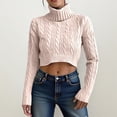 thumbnail image 2 of Fgnfyis Knit High Neck Pullover Sweater Short Cropped Ribbed Pattern Sweaters for Women for Soft Warm Winter Casual Turtleneck Light Pink L, 2 of 5