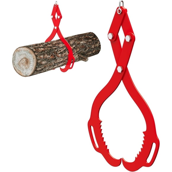 18 in Log Lifting Tongs, 2 Serrated Claw Hook Logging Tongs, 800 LB Capacity Heavy Duty Steel Log Grapple for Tractors, Trucks, Forklifts, ATVs, Red