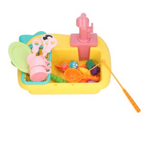 Lave-vaisselle Jouets à jouer, Rôle Jouer à la cuisine Jouets en résine Système de circulation Courant jeu de pêche à l'eau pour la maison Jaune