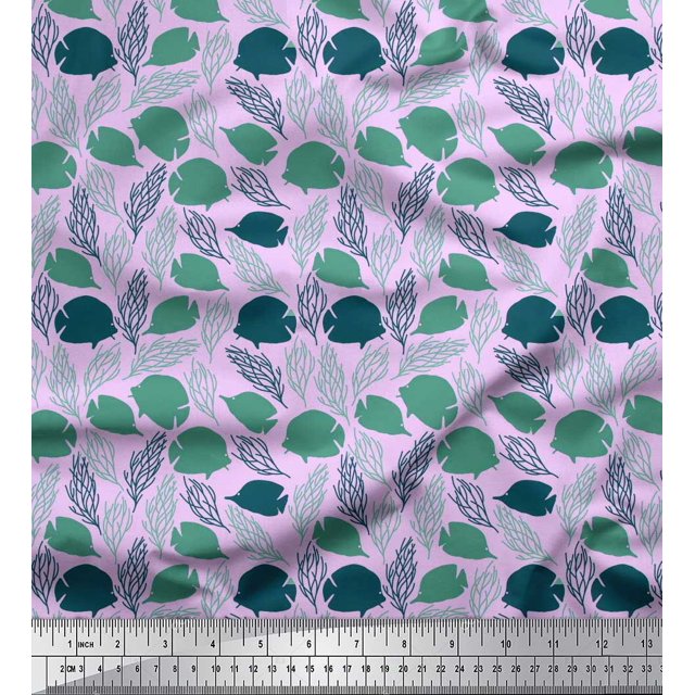 Soimoi Poly Georgette Fabric Coral & Fish Ocean Decor Fabric Printed Yard 52 Inch Wide