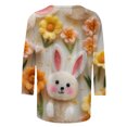 thumbnail image 4 of RKSTN Womens Tops Casual Fashion Cute Easter Bunny Printed 3/4 Sleeve Round Neck Tops Spring Summer 3D Printed Ruched Pullover Blouse Tops, 4 of 5