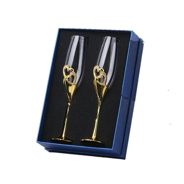 GUOOL Flûtes à Champagne pour Mariage, Verres à Grillage, Cristal, Diamants, Cœurs Dorés